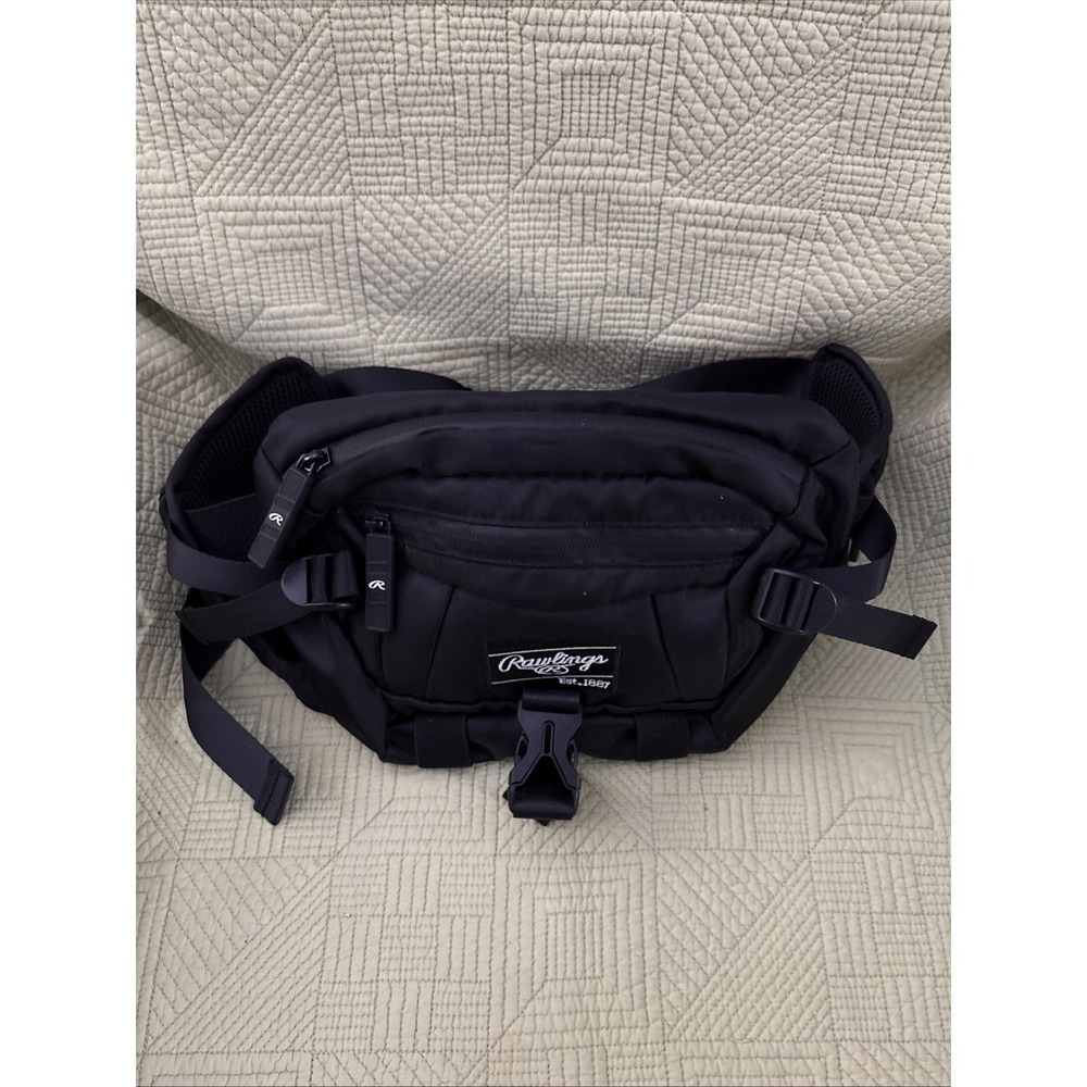 Rawlings Players Sling Bag Black Base/ Softball Crossbody Waist Pack 3 Sections